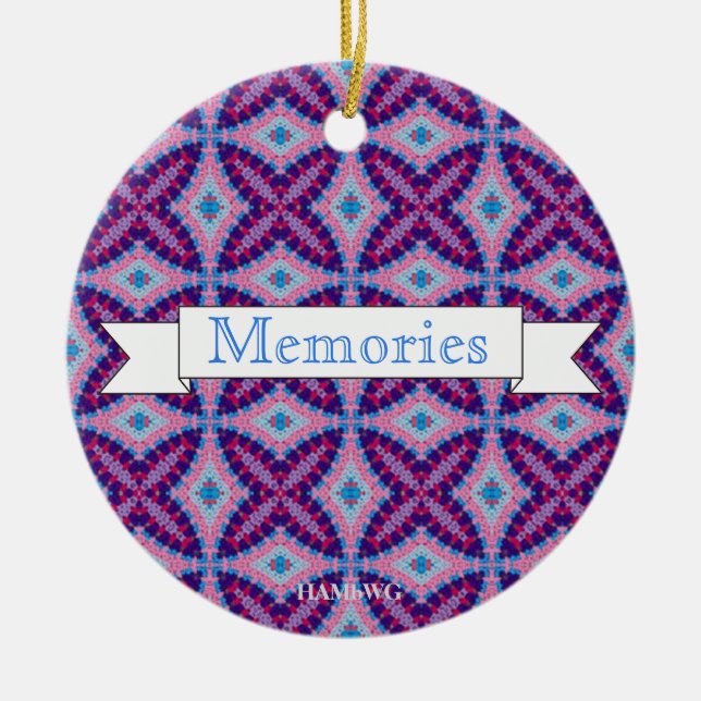 HAMbWG - 1970's Purple, Pink, Blue Macrame Ceramic Ornament (Front)