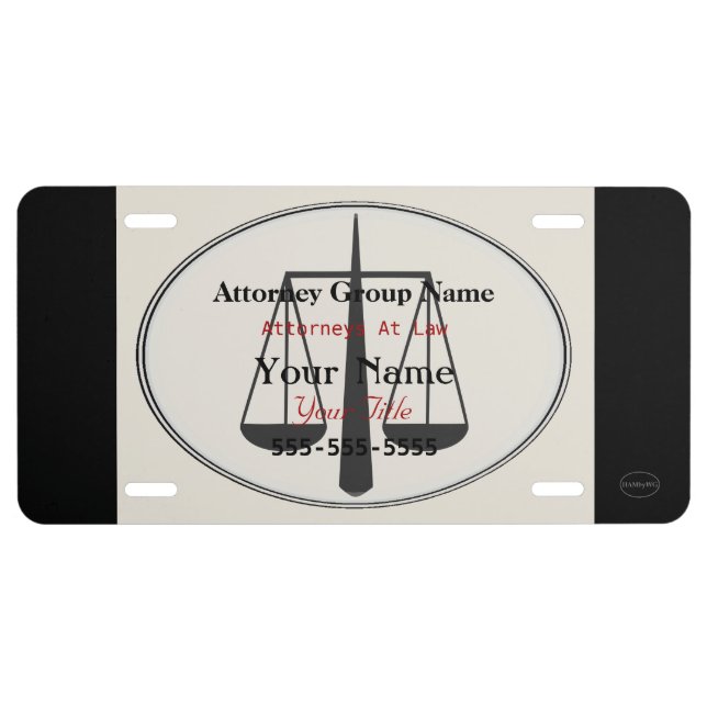 HAMbWG Attorney Graphic Advertisement License Plate (Front)