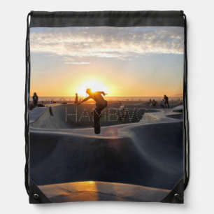 HAMbWG Drawstring Backpack -Skateboard in Sunset