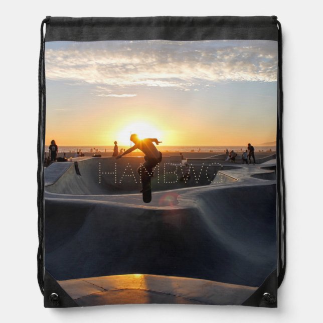 HAMbWG Drawstring Backpack -Skateboard in Sunset (Front)