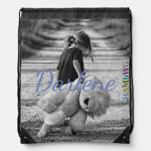 HAMbWG Drawstring Bag Girl with Giant Teddy Bear