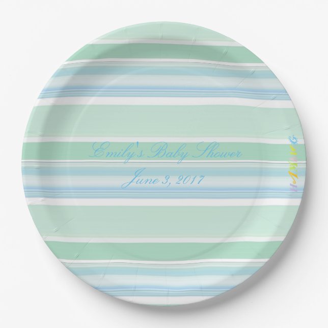 HAMbWG - Paper Goods - Mint & Baby Blue Stripes Plates (Front)