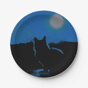 HAMbWG - Paper Plate - Blue Cat and Moon