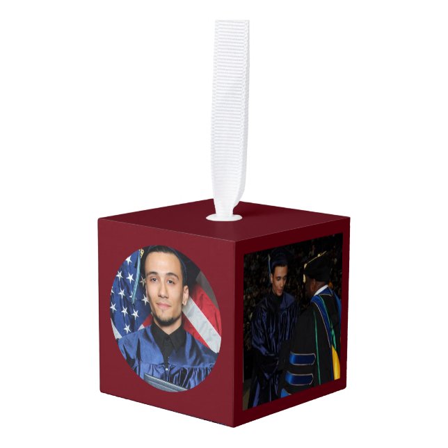 HAMbWG - Photo Cube Ornament - Dark Red (Front Angled)