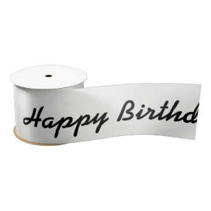 *Black Happy Birthday on White Sati Ribbon, 3/8x10 yards