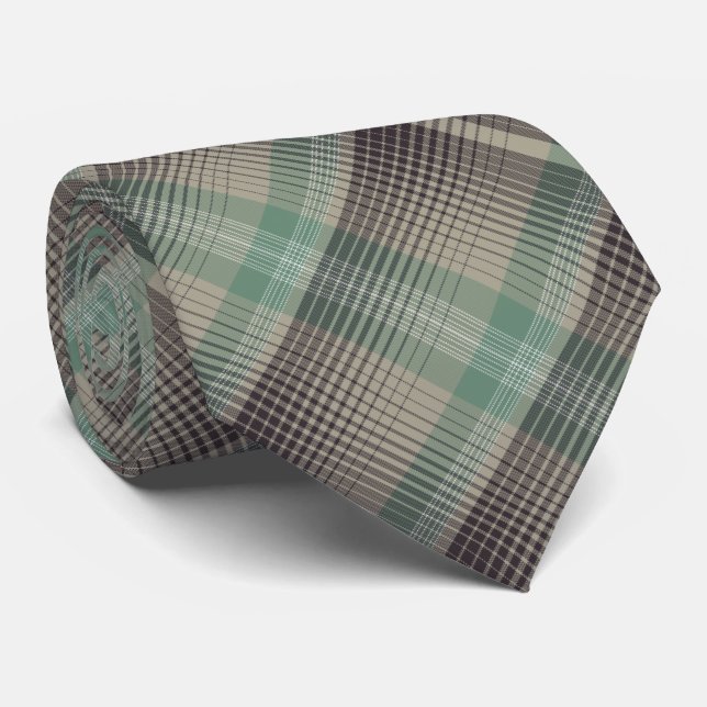 HAMbWG - Tie - Bone w Black and Sage Diag. Plaid (Rolled)