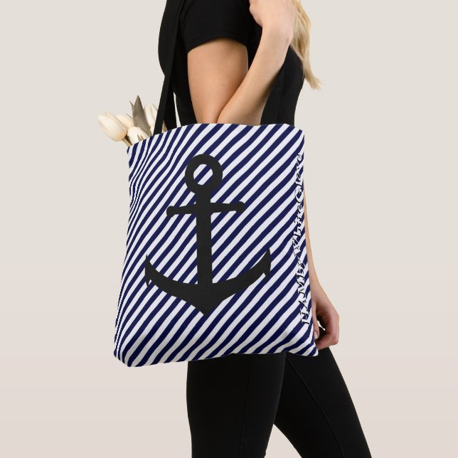 HAMbWG Tote Bag - Navy/ White w Anchor (Close Up)