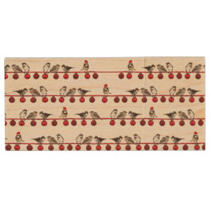 HAMbWG - USB Flash - Christmas Sparrows Wood Flash Drive