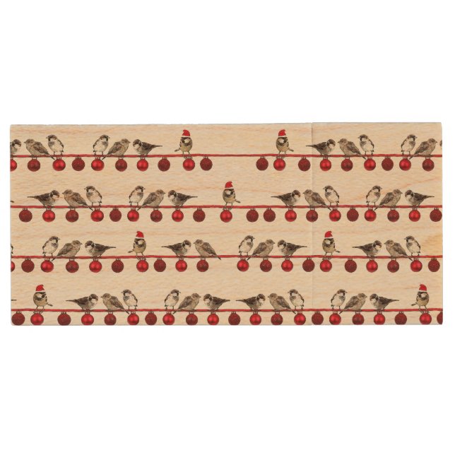 HAMbWG - USB Flash - Christmas Sparrows Wood Flash Drive (Front)