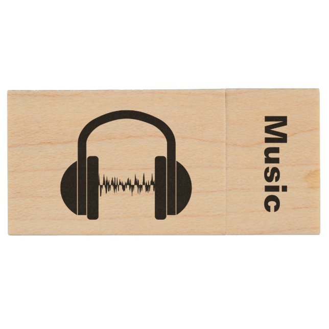 HAMbWG - USB Flash - Headphones Graphic Wood Flash Drive (Front)
