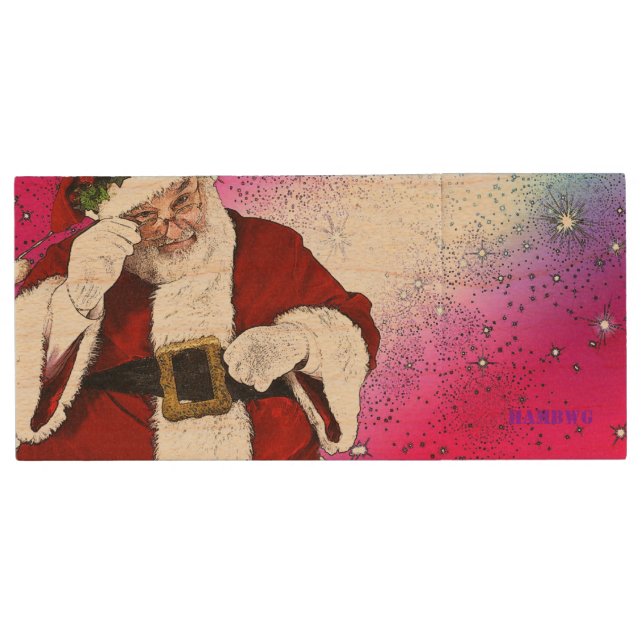 HAMbWG - USB Flash -  Santa Claus Wood Flash Drive (Front)