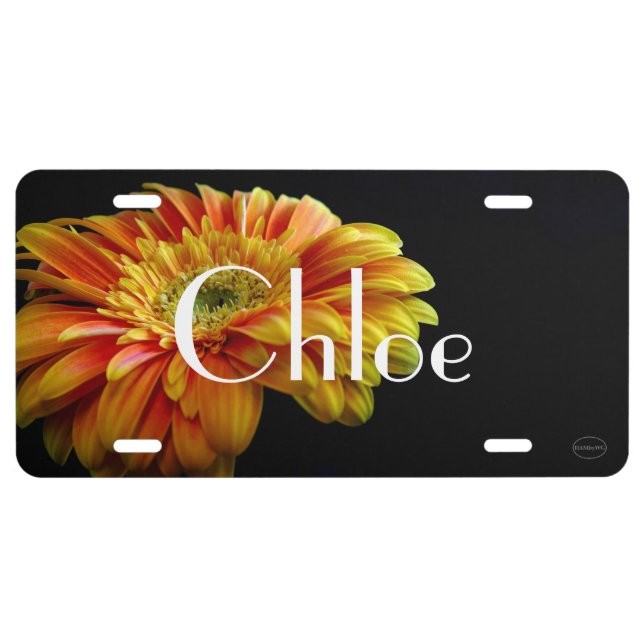 HAMbWG Yellow Orange Gerber Daisy License Plate (Front)