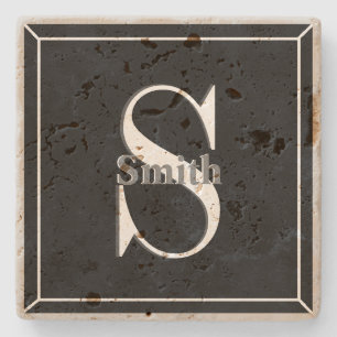 HAMbyWG Black Travertine Monogram Stone Coaster