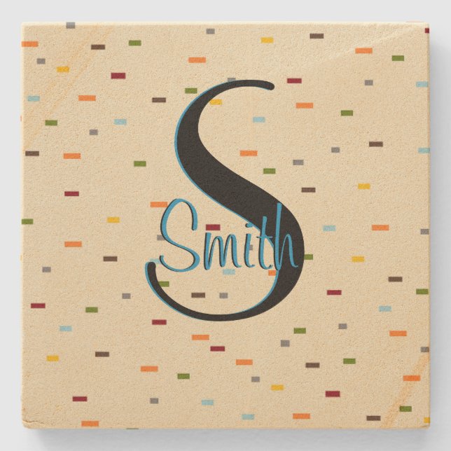 HAMbyWG  Colored Dashes Monogram Stone Coaster (Front)