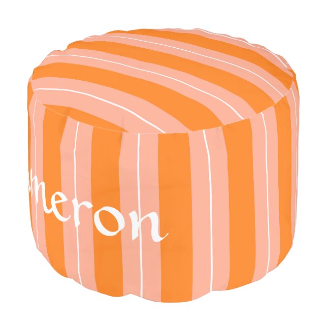 HAMbyWG - Cotton Round Pouf Chair - Orange Stripes (Angled Front)