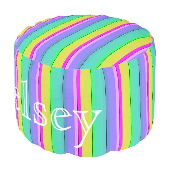 HAMbyWG - Cotton Round Pouf Chair - Rainbow (Angled Front)