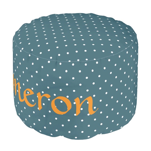 HAMbyWG - Cotton Round Pouf Chair - Teal Polka Dot (Angled Front)