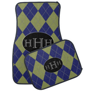 HAMbyWG - Dark Royal Blue Argyle with Monogram Car Floor Mat