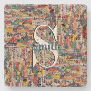 HAMbyWG Distressed Travertine Monogram Stone Coaster