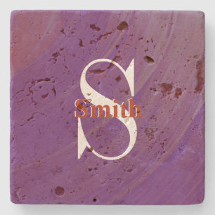 HAMbyWG Distressed Travertine Monogram Stone Coaster