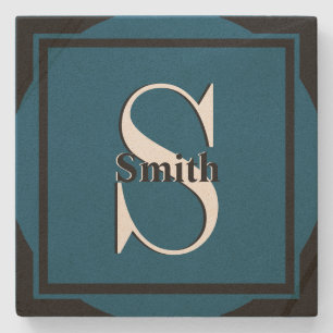 HAMbyWG Distressed Travertine Monogram Stone Coaster