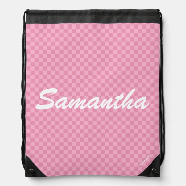 HAMbyWG - Drawstring Backpack - Light Pink Checker (Front)