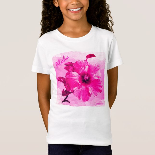 HAMbyWG - Girl's Bright Pink Hawaiin Hibiscus T-Shirt (Front)
