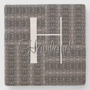 HAMbyWG Gray Woven Design - Monogram Stone Coaster