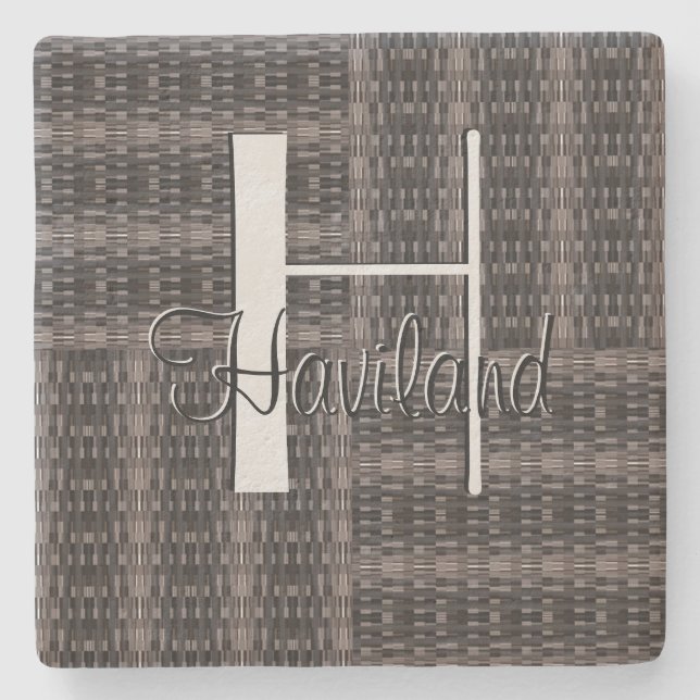 HAMbyWG Gray Woven Design - Monogram Stone Coaster (Front)