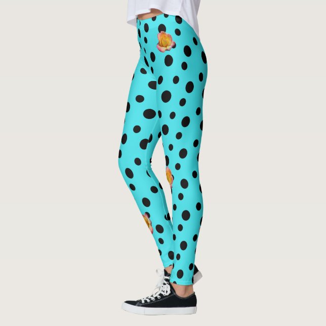 HAMbyWG - Leggings - Turqoise w Polka Dots n Roses (Left)