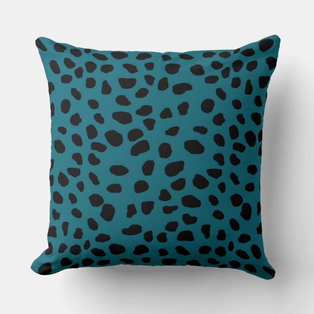 HAMbyWG Teal Blue & Black Leopard Print Throw Pillow (Front)