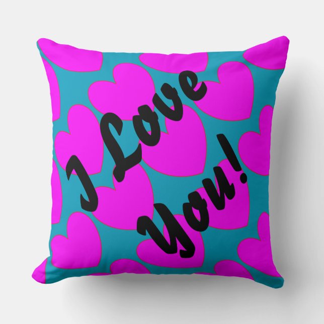HAMbyWG - Throw Pillow - Aqua/Pink Hearts (Front)