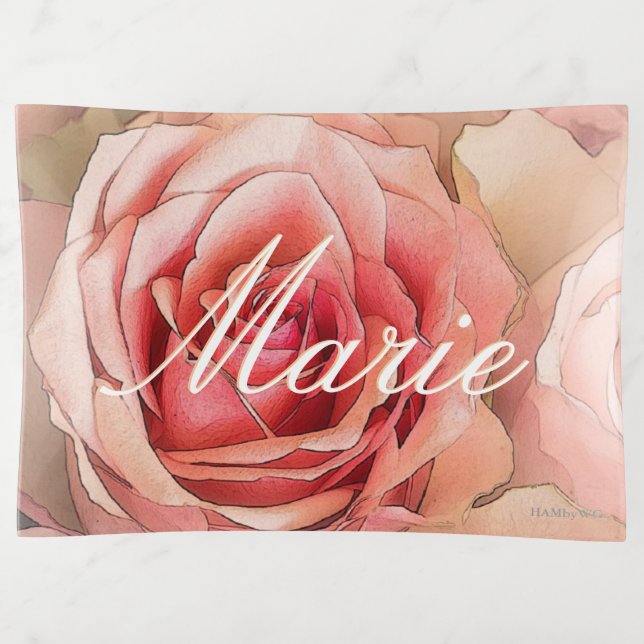HAMbyWhiteGlove - Glass Trinket Tray - Peach Rose (Front)