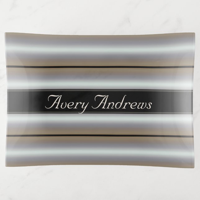 HAMbyWhiteGlove - Glass Trinket Tray  Pearl Stripe (Front)