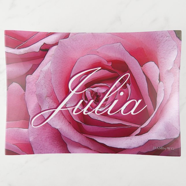 HAMbyWhiteGlove - Glass Trinket Tray - Pink Rose (Front)