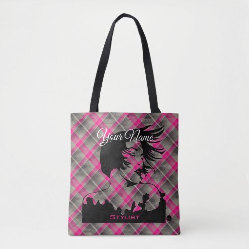 HAMbyWhiteGlove Hairdresser Theme with Pink Plaid Tote Bag