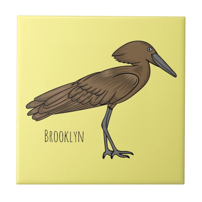 Hamerkop bird cartoon illustration  ceramic tile (Front)