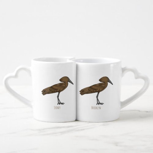 Hamerkop bird cartoon illustration coffee mug set