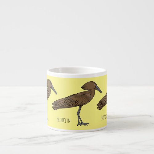Hamerkop bird cartoon illustration espresso cup