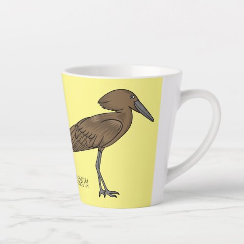 Hamerkop bird cartoon illustration latte mug