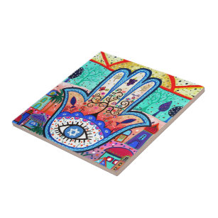 Bat Decorative Ceramic Tiles Zazzle Hamesh Bar Bat Mitzvah Hamsa Whimsical Painting Ceramic Tile