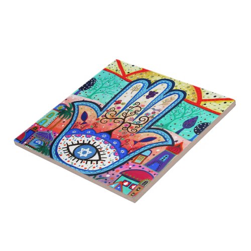 HAMESH BAR BAT MITZVAH HAMSA WHIMSICAL PAINTING CERAMIC TILE