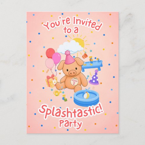Hamhock's Pink Splashtastic! Storybook Invitation Postcard