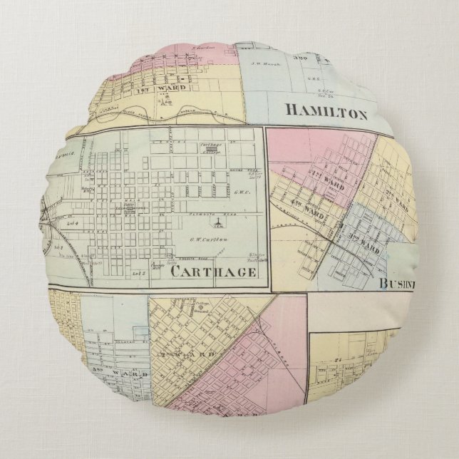 Hamilton, Carthage, Bushnell, Lincoln and LaHarpe Round Pillow (Front)