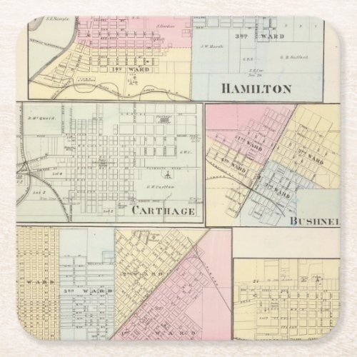 Hamilton Carthage Bushnell Lincoln and LaHarpe Square Paper Coaster