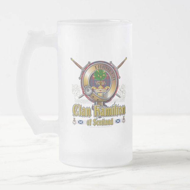 Hamilton Clan Badge Frosted Glass Beer Mug (Left)