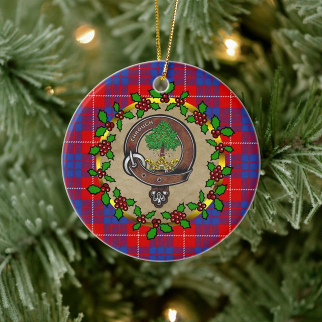 Hamilton Clan Badge & Tartan Personalized Xmas Ceramic Ornament (Tree)