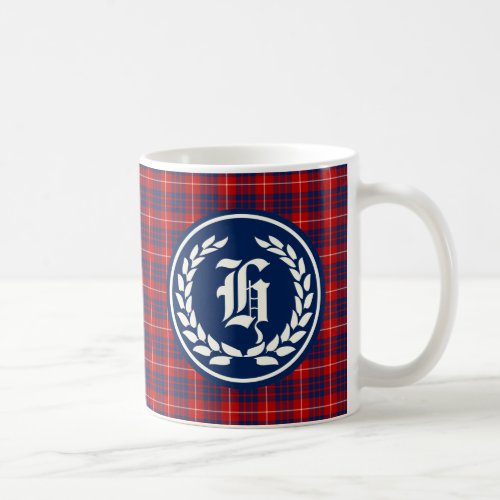 Hamilton Clan Red and Royal Blue Tartan Monogram Coffee Mug