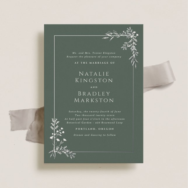 Hamilton Elegant Sage Silver Foil Greenery Wedding Foil Invitation (Creator Uploaded)