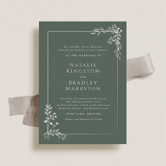 Hamilton Elegant Sage Silver Foil Greenery Wedding Invitation